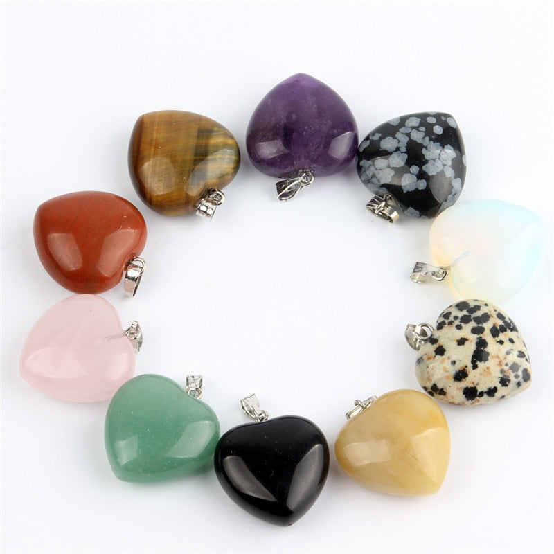 Assorted Natural stone Heart Pendants Pendulum Crystal Opalite Chakra Healing Crystal Reiki Beads Free shipping