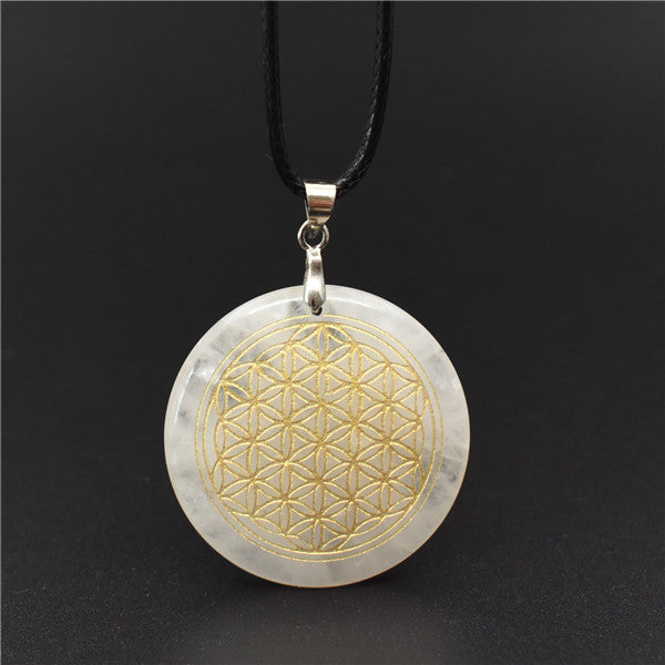 30mm High quality natural stone quartz white crystal pendant pendulum flower of life pendants 7 chakra pendule orgonite necklace