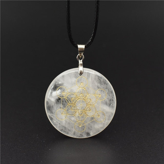 30mm High quality natural stone quartz white crystal pendant pendulum flower of life pendants 7 chakra pendule orgonite necklace