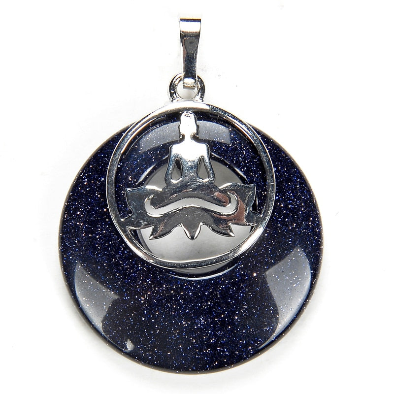 Chakras Yoga Round Pendants for Necklace Donut Natural Stone Blue Sand White Clear Crystal Quartz carnelian Reiki Jewelry
