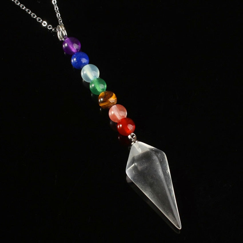 100-Unique 1Pcs Silver Plated Rock Crystal Quartz Hexagonal Pyramid Stone Pendant Healing Chakra Pendulum Necklace For Gift