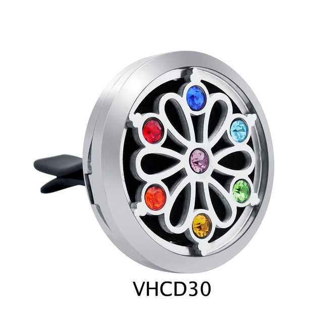30mm Chakra Design Aromatherapy Car Locket Essential Oils Stainless Steel Car Diffuser Locket with Pads Drop Shipping
