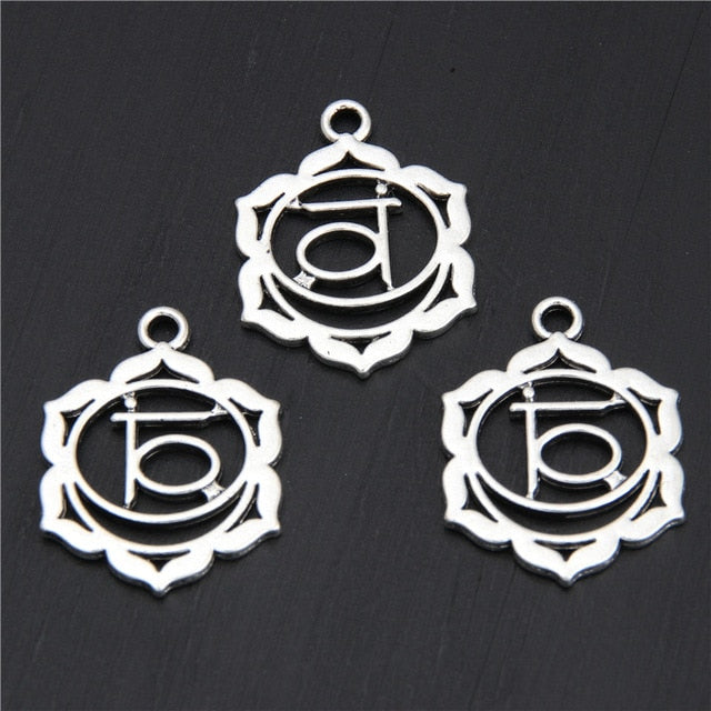 21pcs Antique Silver 7 Chakra Charms Mandala  Pendant Yoga OM Buddhist Metal For Jewelry Making Supplies