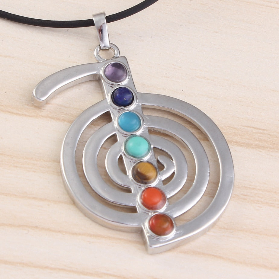 xinshangmie Silver Plated Universe Energy Symbol Shaped pendant 7 Chakra Reiki Healing Stone Yoga Charms Jewelry